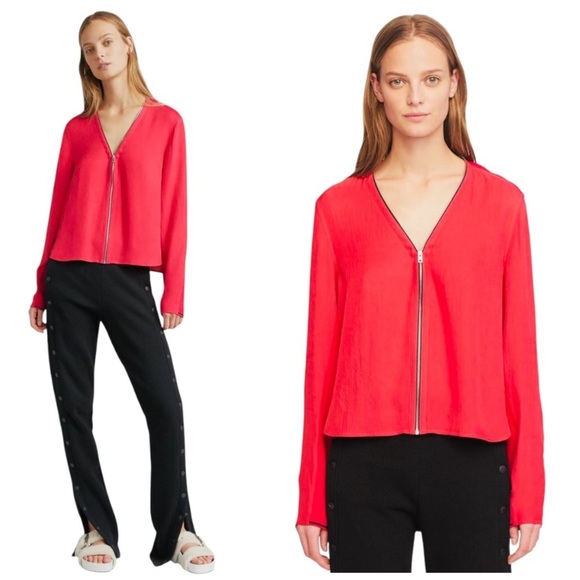 RAG & BONE | Vanessa V Neck Zip Front Orange Top Size M - Picture 10 of 11
